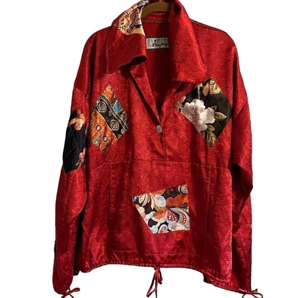 Nothing Matches Patchwork Floral Jacket 2X Red Boho Indie Folk Festival Artsy‎